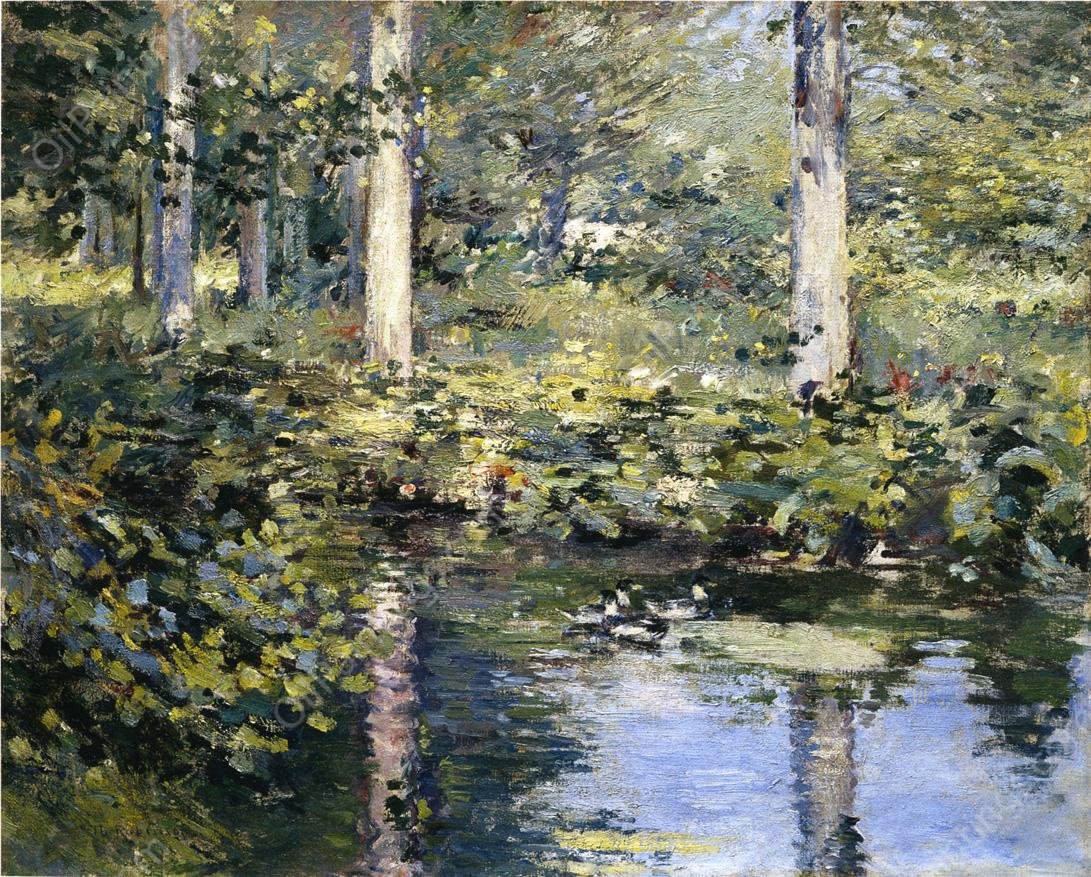 The Duck Pond by Theodore Robinson - Hand-Painted Oil Painting Reproduction