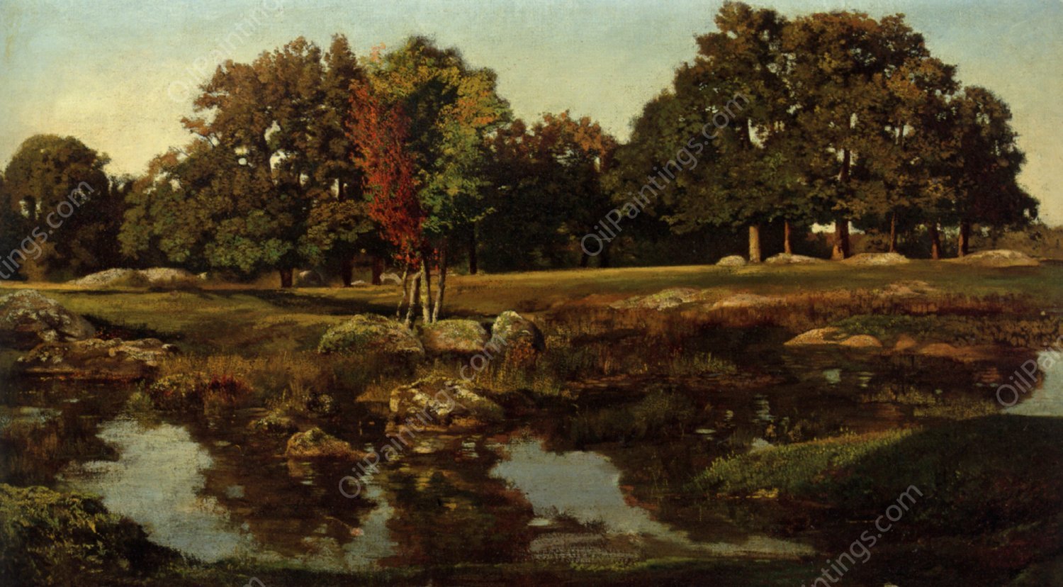 La Mare Pres du Dormoir by Theodore Rousseau - Hand-Painted Oil Painting Reproduction