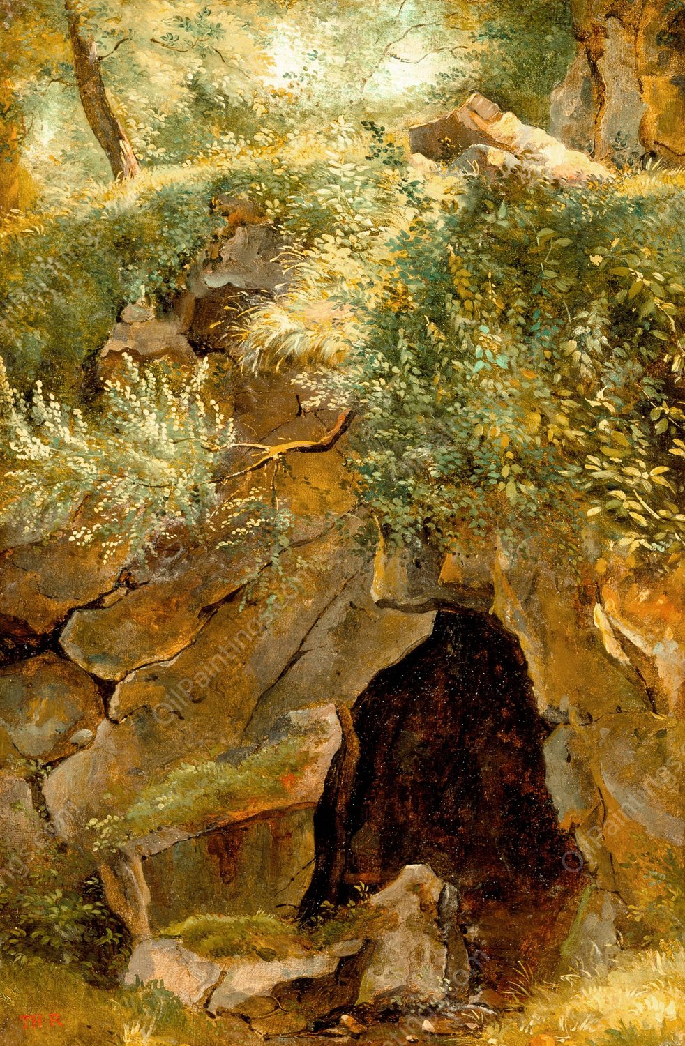 The Cave  by Theodore Rousseau - Hand-Painted Oil Painting Reproduction