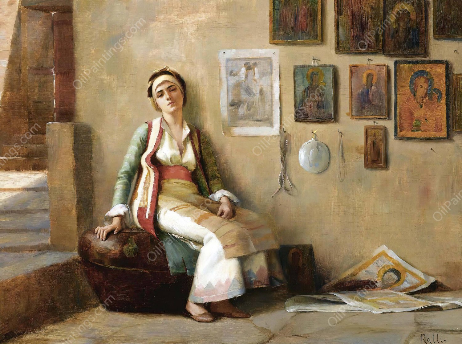 A Moment's Rest by Theodoros Ralli - Hand-Painted Oil Painting Reproduction