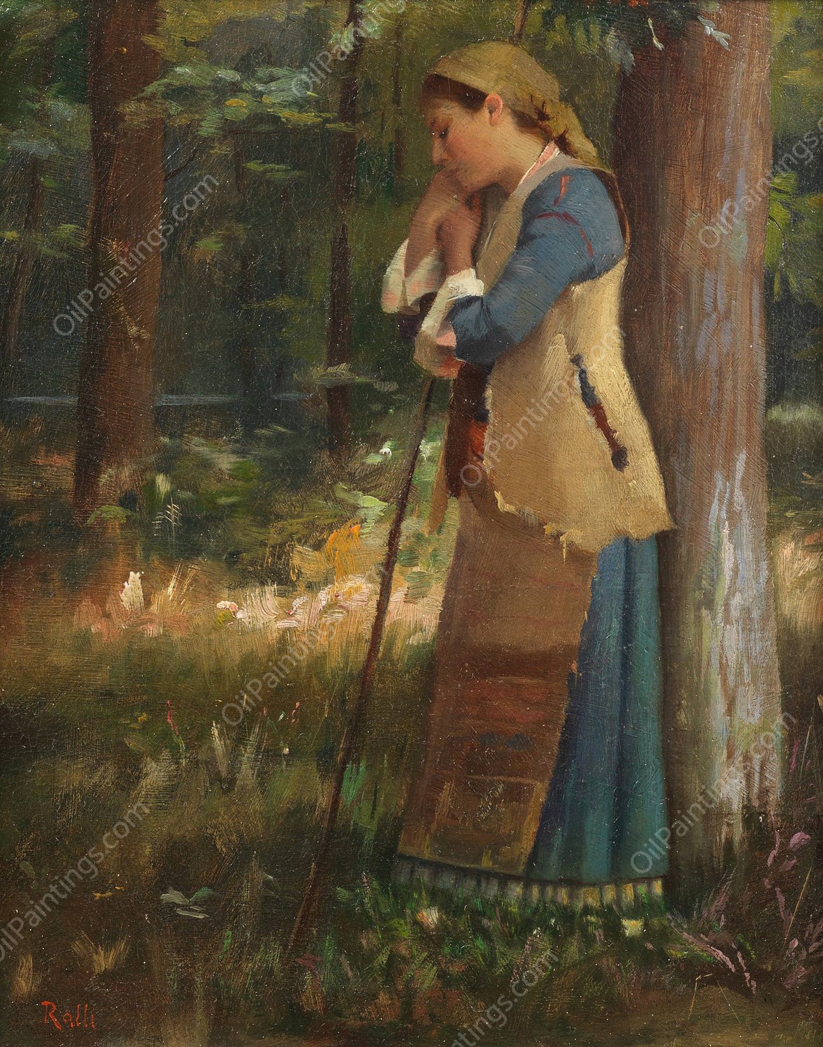 Resting shepherdess by Theodoros Ralli - Hand-Painted Oil Painting Reproduction