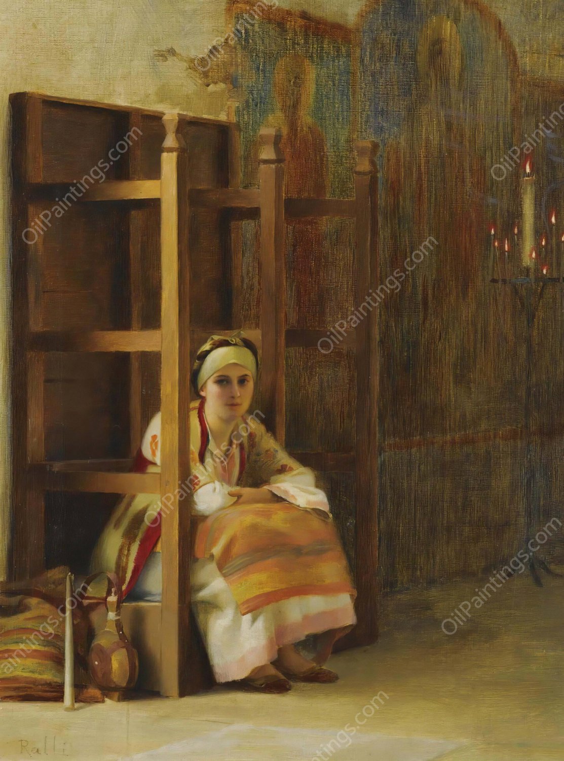 Young Girl In A Greek Church by Theodoros Ralli - Hand-Painted Oil Painting Reproduction