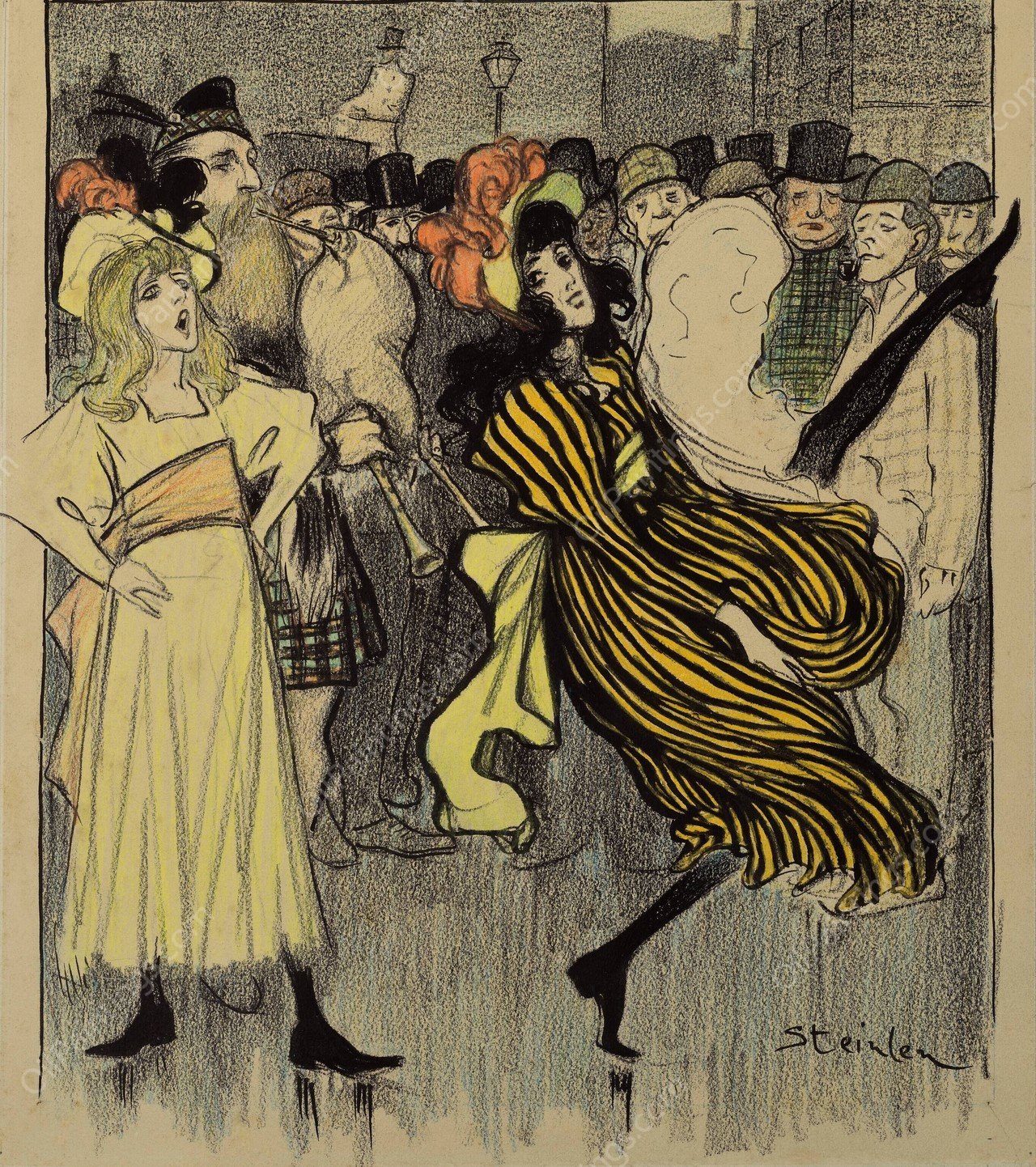 Danseuse ecossaise dans une rue de Londres  by Theophile Alexandre Steinlen - Hand-Painted Oil Painting Reproduction