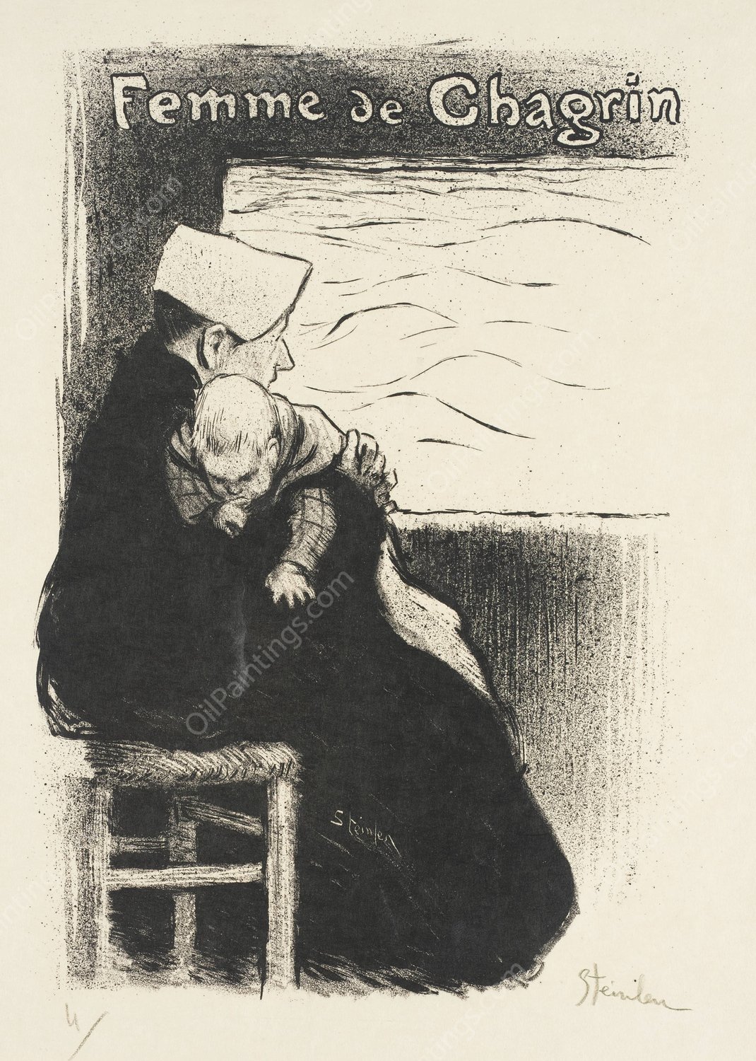 Femme de Chagrin  by Theophile Alexandre Steinlen - Hand-Painted Oil Painting Reproduction