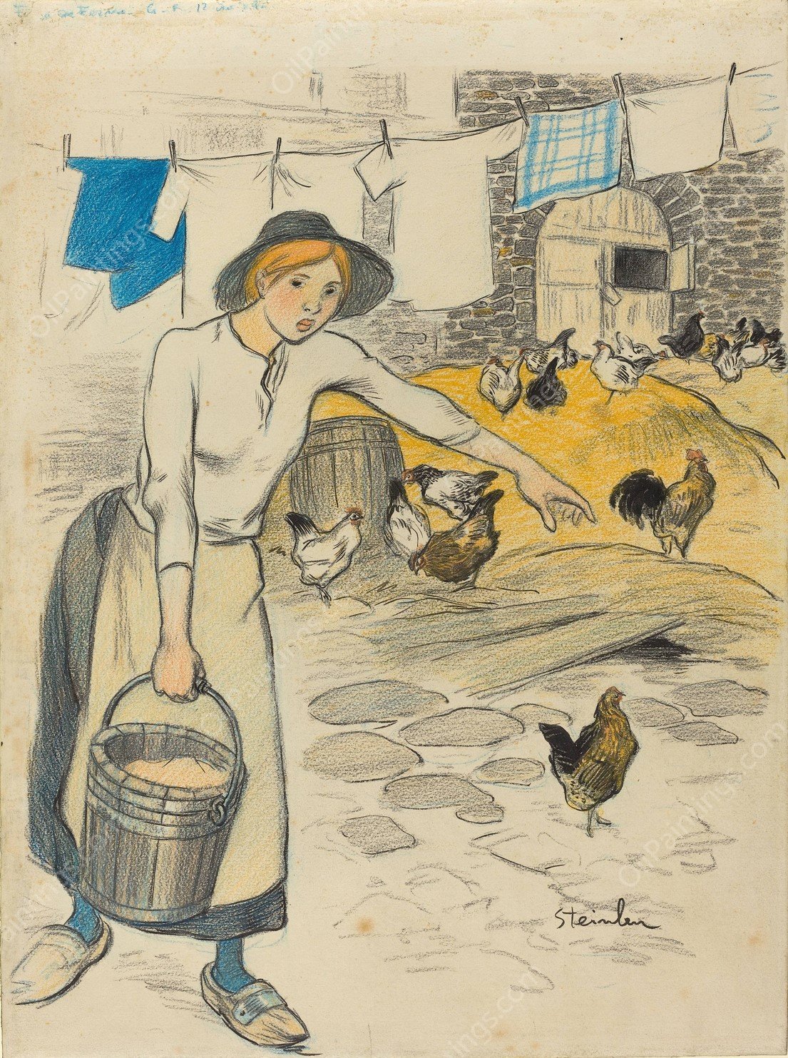 Fille de Ferme  by Theophile Alexandre Steinlen - Hand-Painted Oil Painting Reproduction