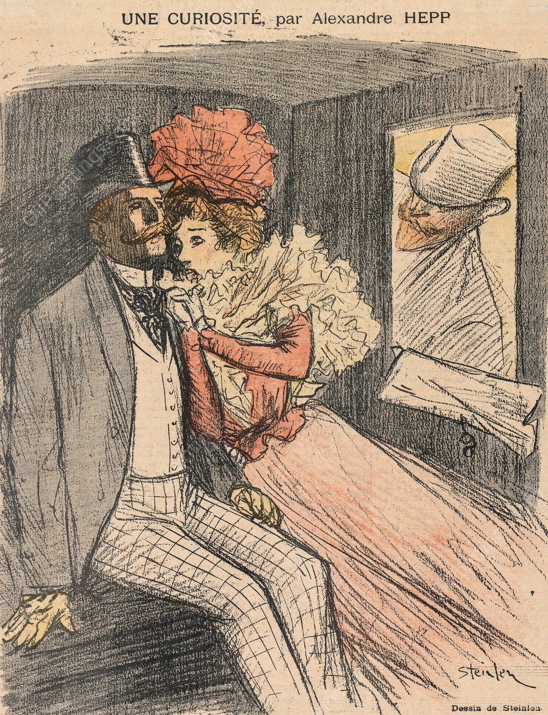 Gil Blas Illustre, Une Curiosite, par Alexandre Hepp  by Theophile Alexandre Steinlen - Hand-Painted Oil Painting Reproduction