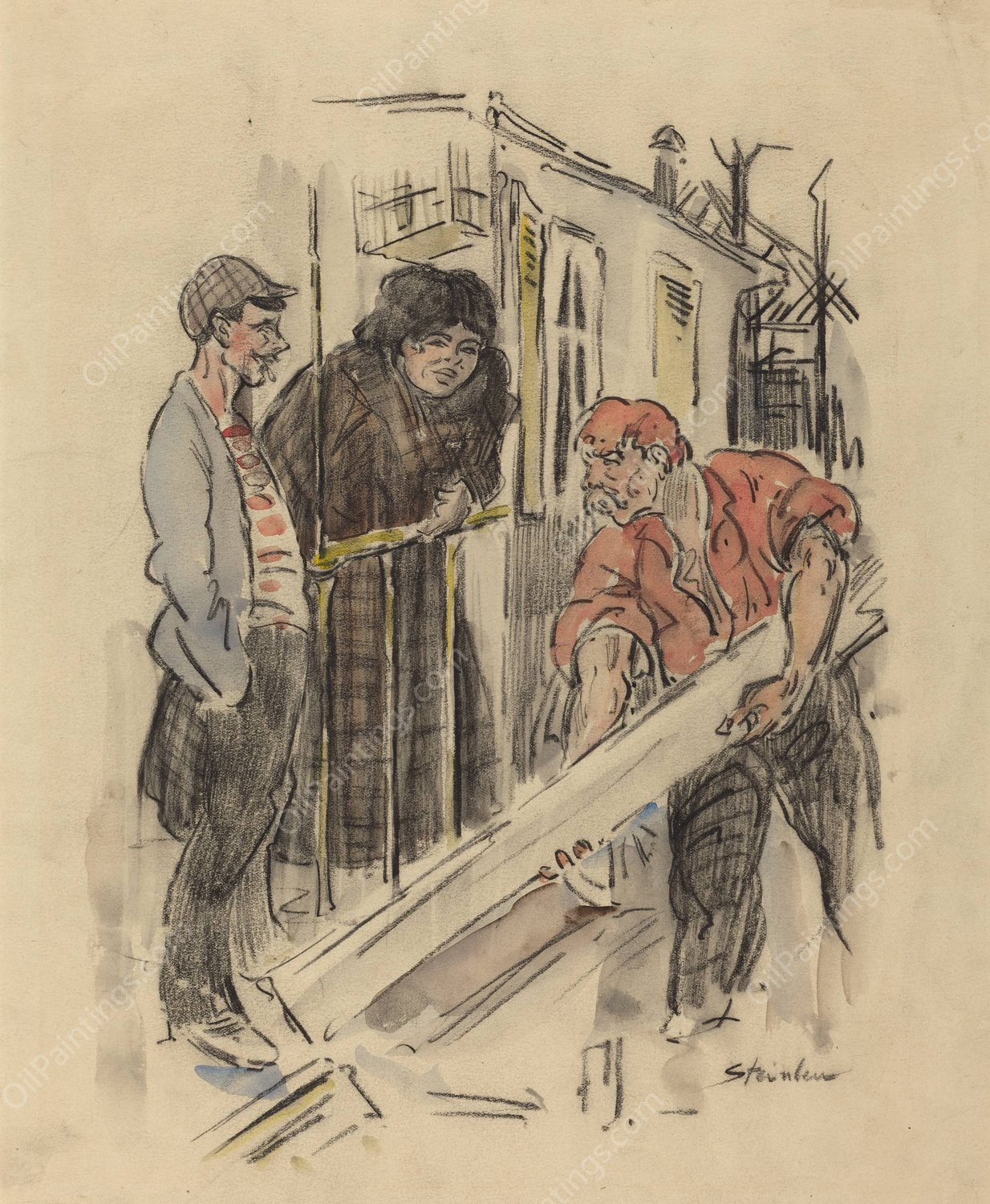 Gossips by Theophile Alexandre Steinlen - Hand-Painted Oil Painting Reproduction