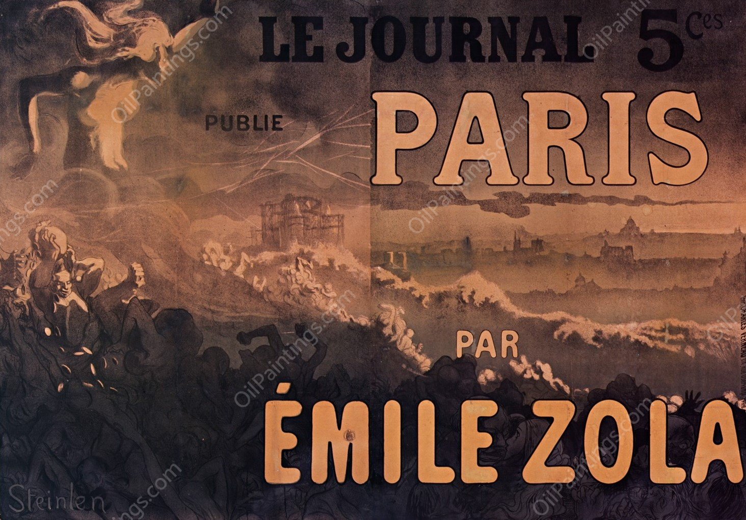 Le Journal publie Paris par Emile Zola  by Theophile Alexandre Steinlen - Hand-Painted Oil Painting Reproduction
