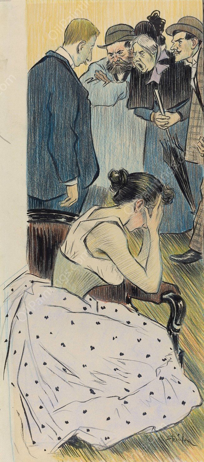 Sa famille  by Theophile Alexandre Steinlen - Hand-Painted Oil Painting Reproduction