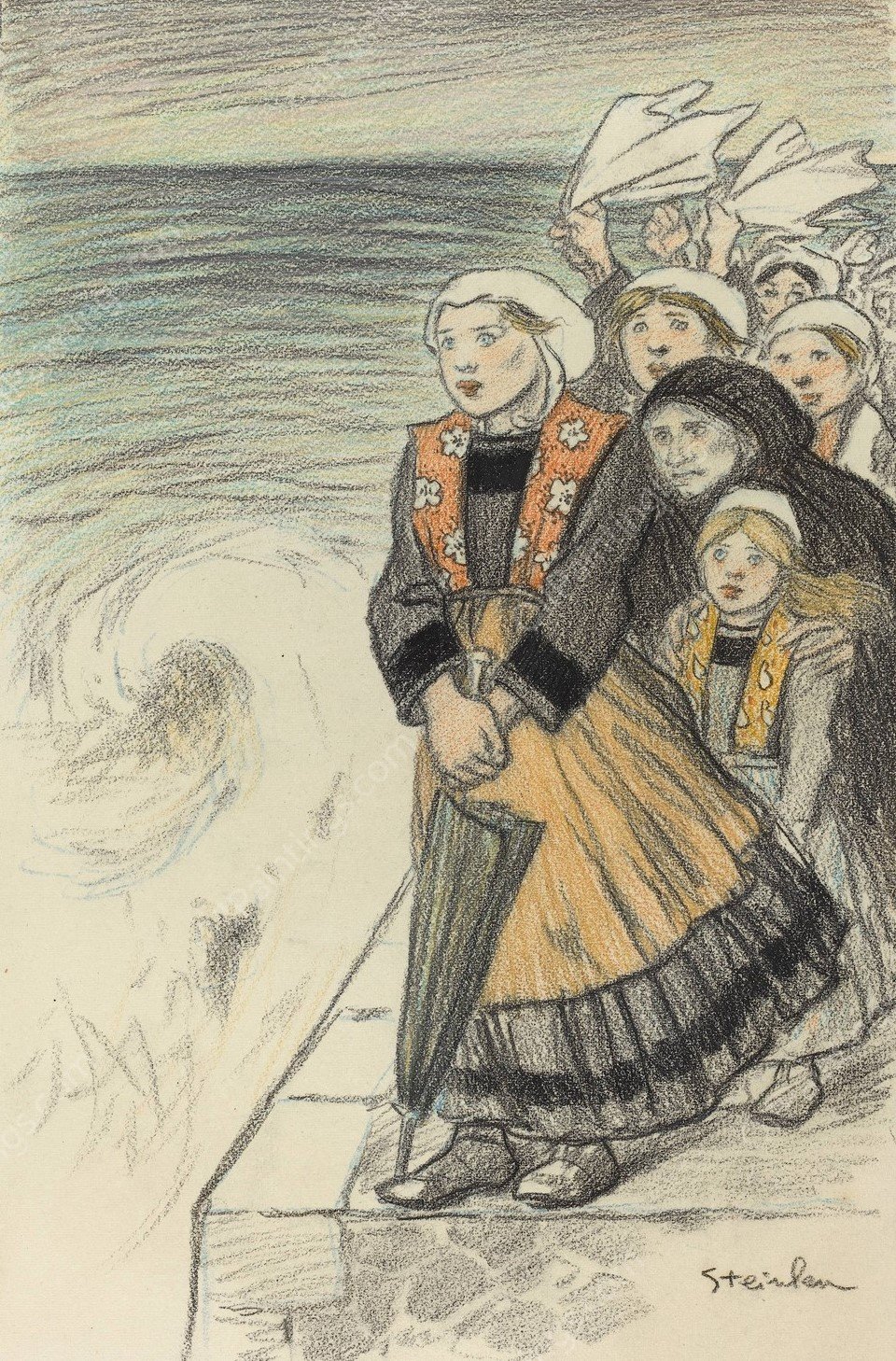 Sailors' Wives  by Theophile Alexandre Steinlen - Hand-Painted Oil Painting Reproduction