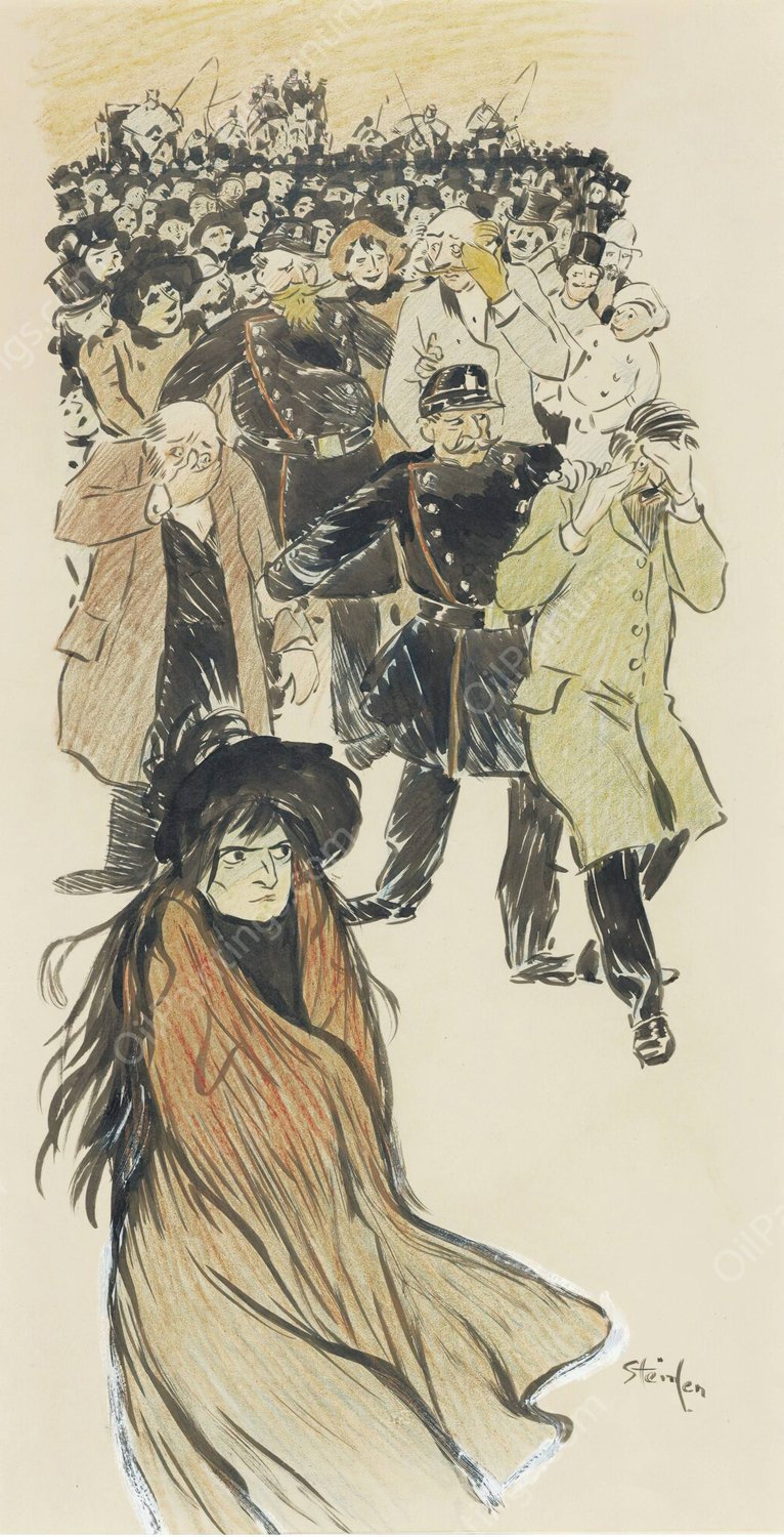 Street Scene by Theophile Alexandre Steinlen - Hand-Painted Oil Painting Reproduction