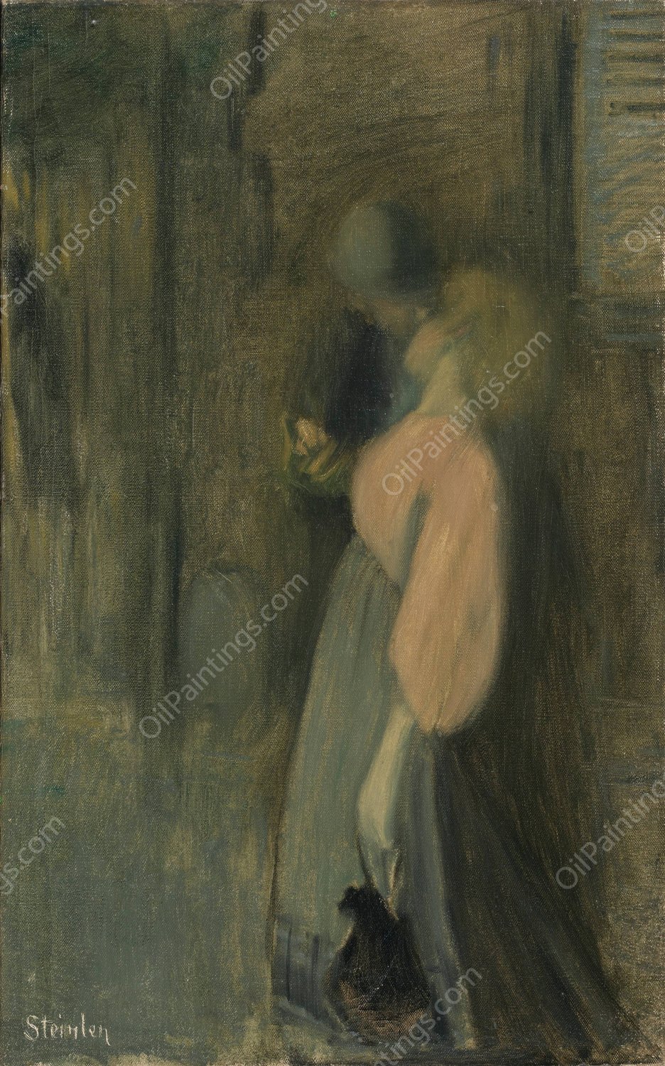 The Kiss by Theophile Alexandre Steinlen - Hand-Painted Oil Painting Reproduction