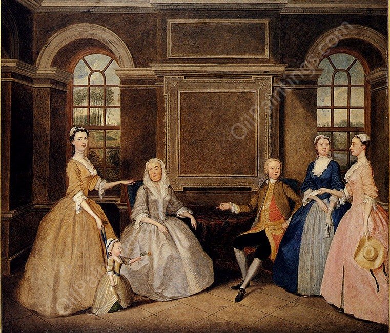 Portrait Of The Broke And The Bowes Families by Thomas Bardwell - Hand-Painted Oil Painting Reproduction