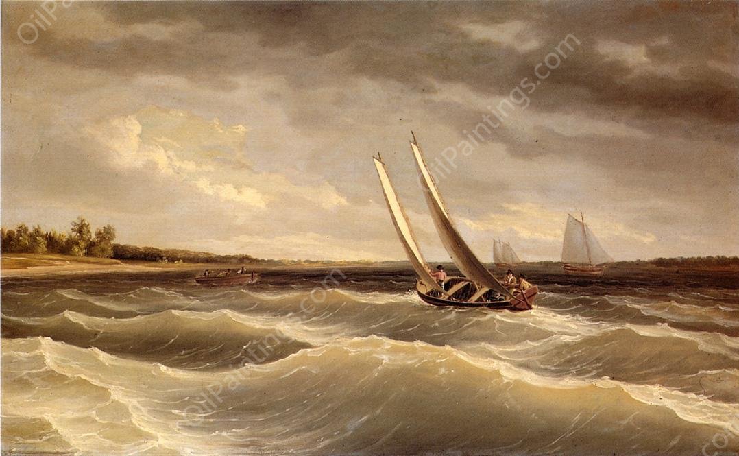 Boats Navigating the Waves by Thomas Birch - Hand-Painted Oil Painting Reproduction