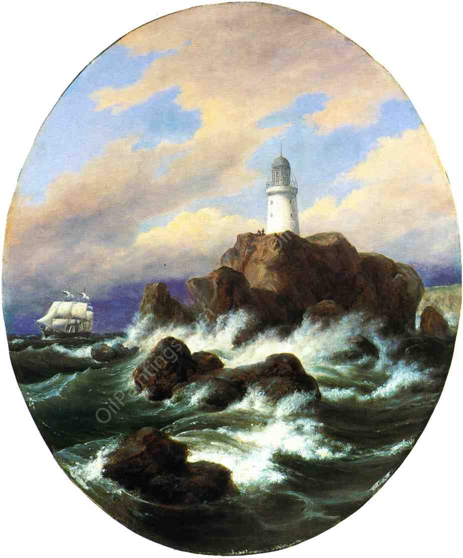 Longships Lighthouse, Land's End by Thomas Birch - Hand-Painted Oil Painting Reproduction