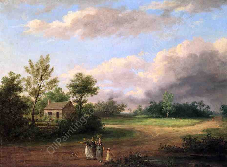 Strolling Along a Country Road by Thomas Birch - Hand-Painted Oil Painting Reproduction