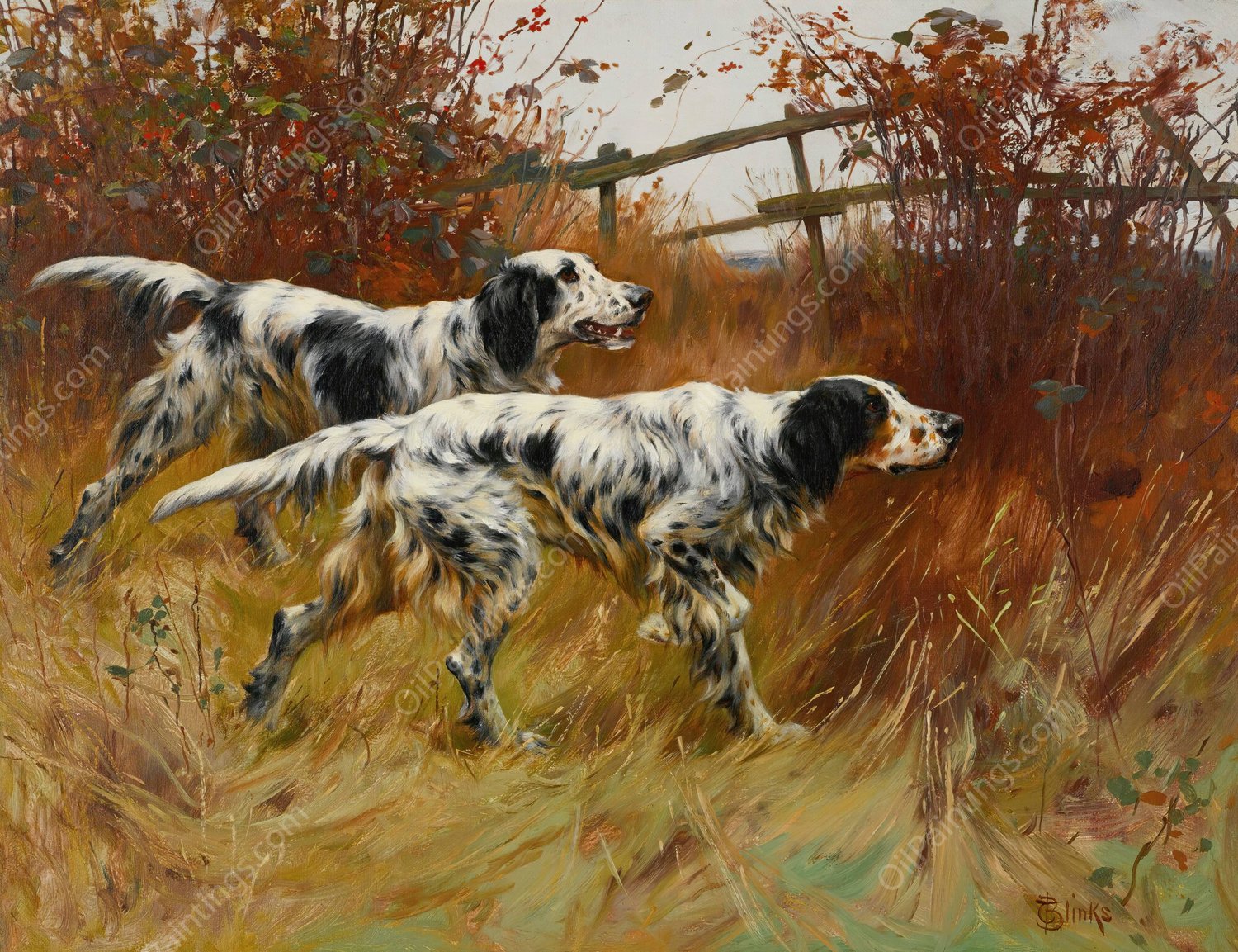 English Setters by Thomas Blinks - Hand-Painted Oil Painting Reproduction