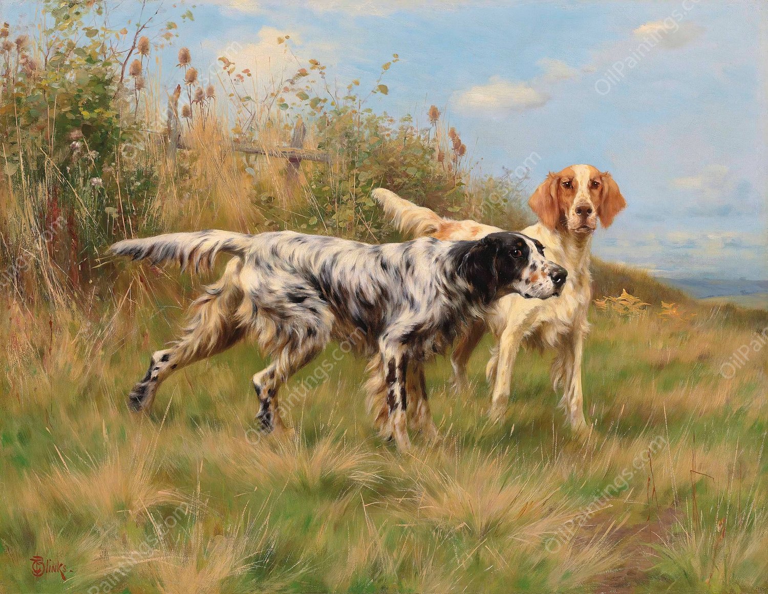 Two English Setters by Thomas Blinks - Hand-Painted Oil Painting Reproduction