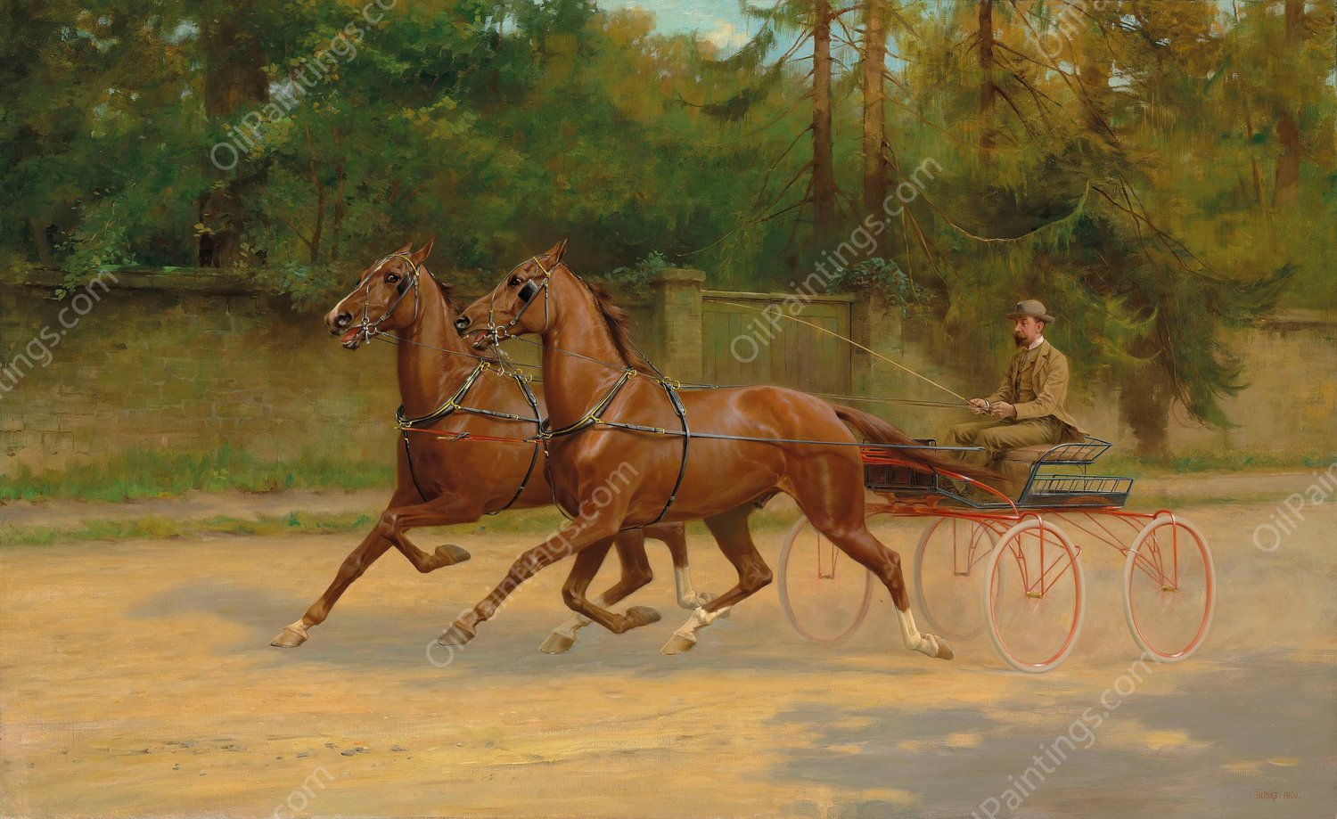 Walter Winans driving a carriage  by Thomas Blinks - Hand-Painted Oil Painting Reproduction