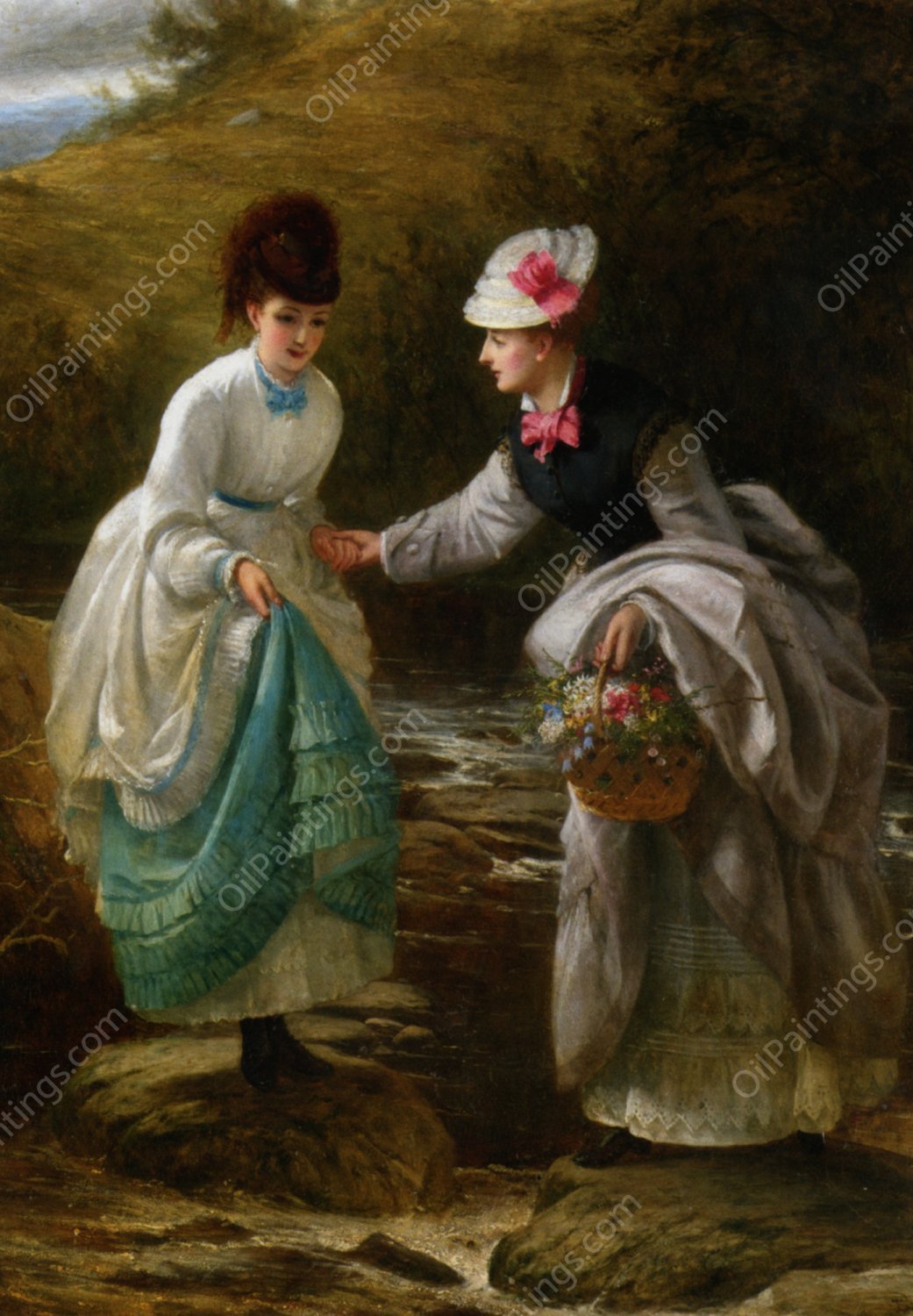 The Stepping Stones by Thomas Brooks - Hand-Painted Oil Painting Reproduction