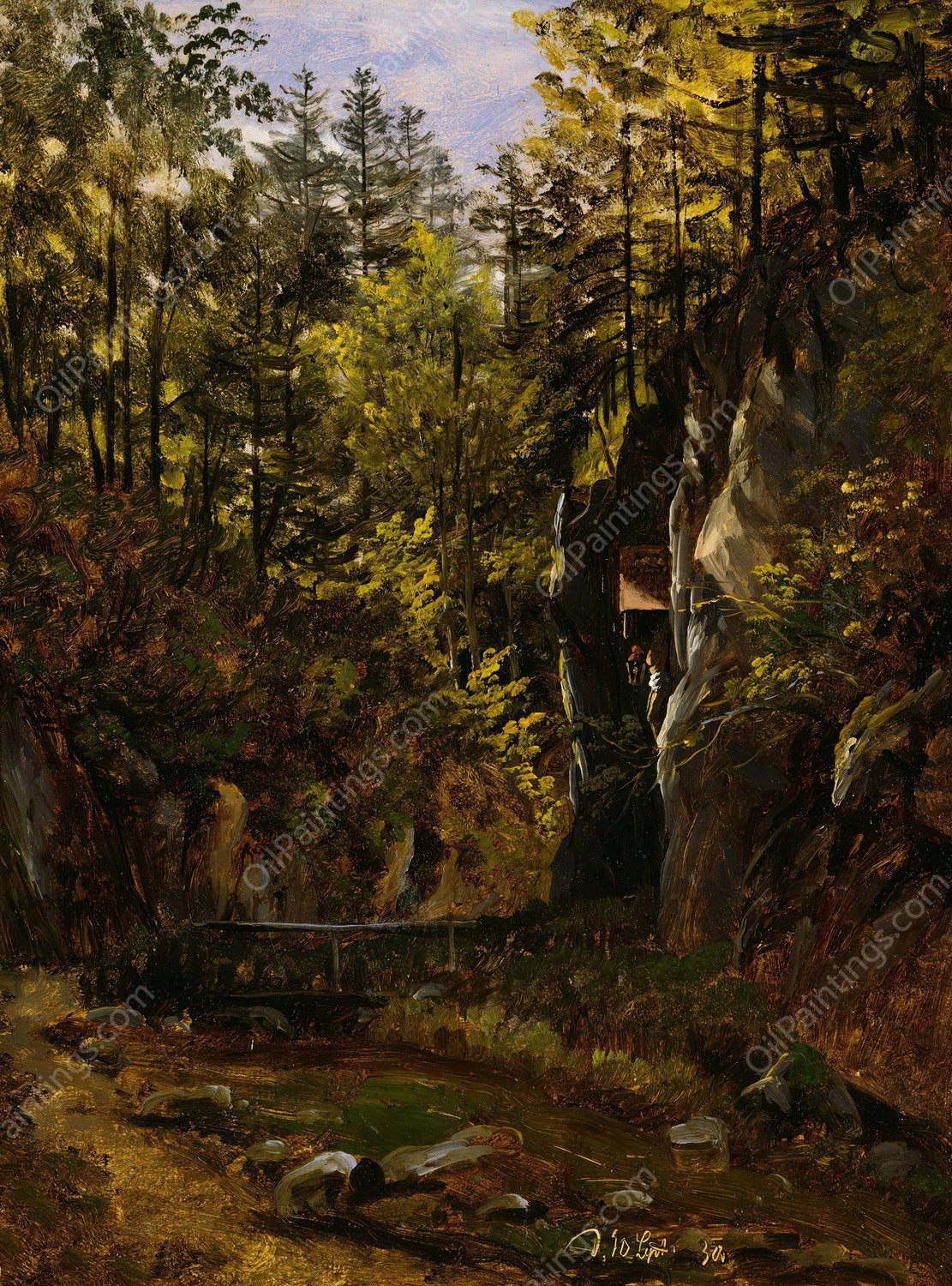 A Forest Road with an Altar  by Thomas Fearnley - Hand-Painted Oil Painting Reproduction