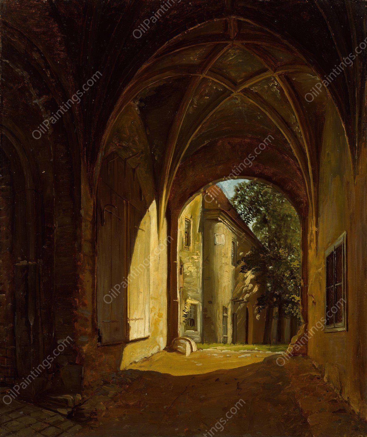 A vaulted Hall in the Scharfenberg Castle near Dresden  by Thomas Fearnley - Hand-Painted Oil Painting Reproduction