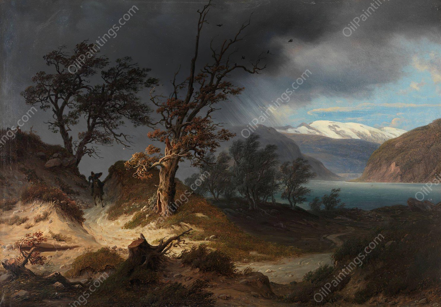 Stormy Landscape with a Rider  by Thomas Fearnley - Hand-Painted Oil Painting Reproduction