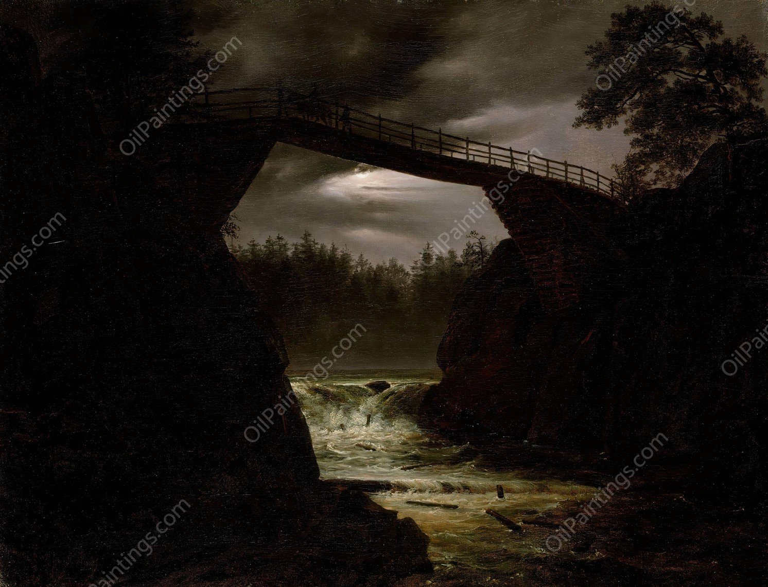 The Bridge of Hauge outside Arendal  by Thomas Fearnley - Hand-Painted Oil Painting Reproduction