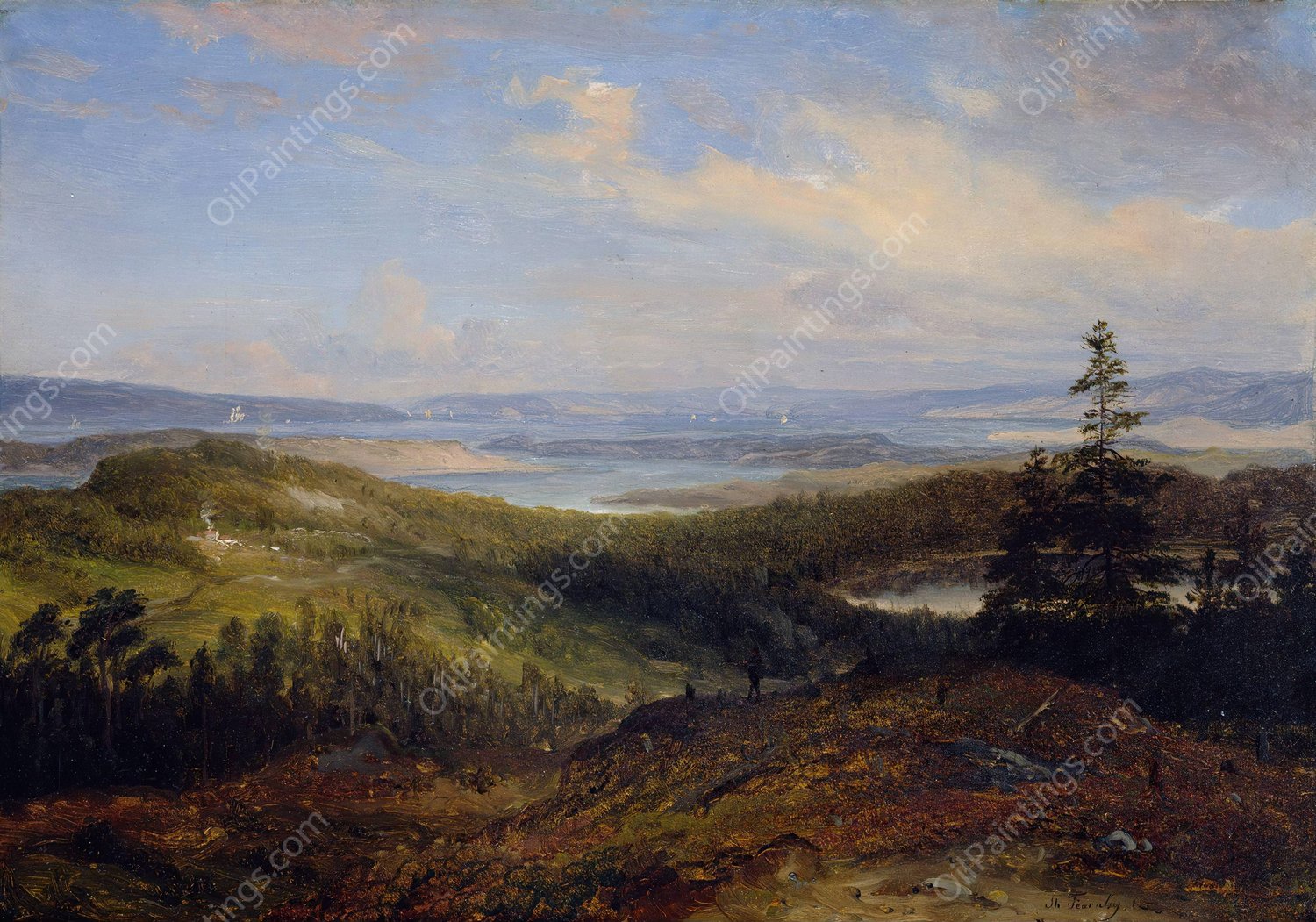 View of the Oslofjord  by Thomas Fearnley - Hand-Painted Oil Painting Reproduction