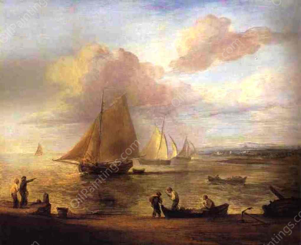 Coastal Scene - a Calm by Thomas Gainsborough - Hand-Painted Oil Painting Reproduction