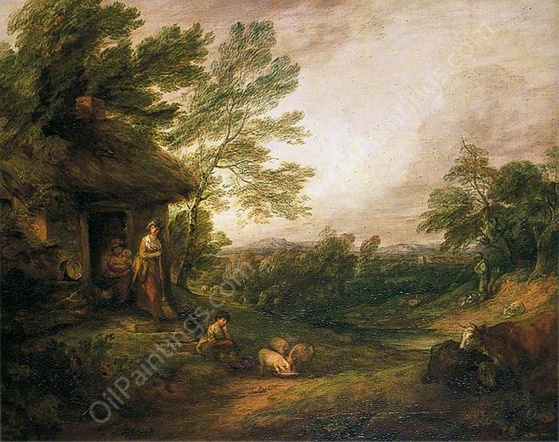 Cottage Door with Girl and Pigs by Thomas Gainsborough - Hand-Painted Oil Painting Reproduction