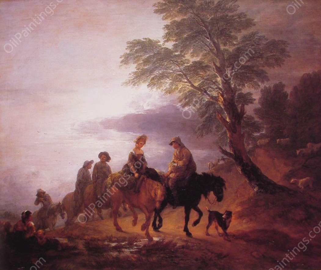 Open Landscape with Mounted Peasants by Thomas Gainsborough - Hand-Painted Oil Painting Reproduction