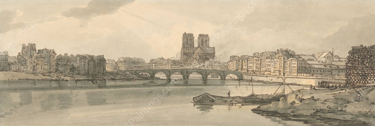 A View of the Pont de la Tournelle and Notre Dame Taken From the Arsenal  by Thomas Girtin - Hand-Painted Oil Painting Reproduction