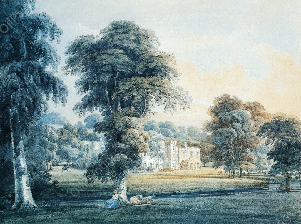 Chalfont House, Buckinghamshire, with a Shepherdess by Thomas Girtin - Hand-Painted Oil Painting Reproduction