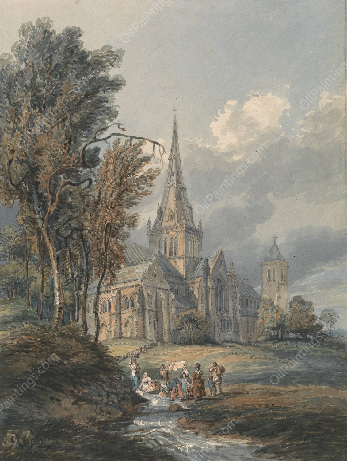 Glasgow Cathedral  by Thomas Girtin - Hand-Painted Oil Painting Reproduction