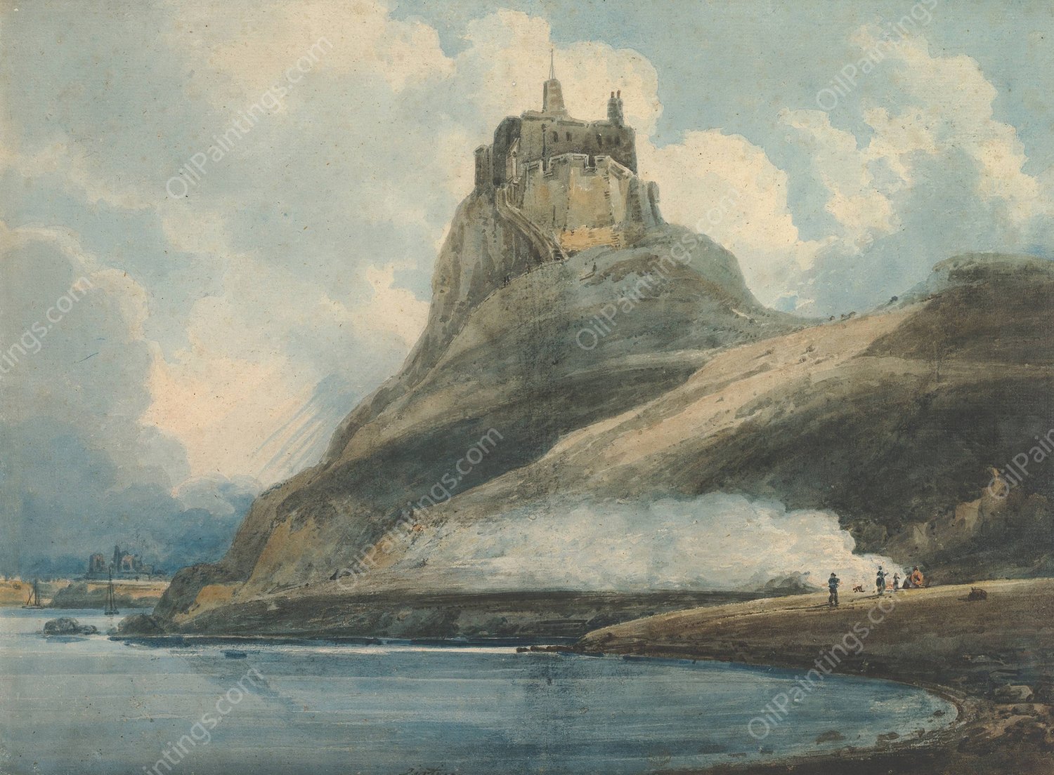 Lindisfarne Castle, Holy Island, Northumberland  by Thomas Girtin - Hand-Painted Oil Painting Reproduction