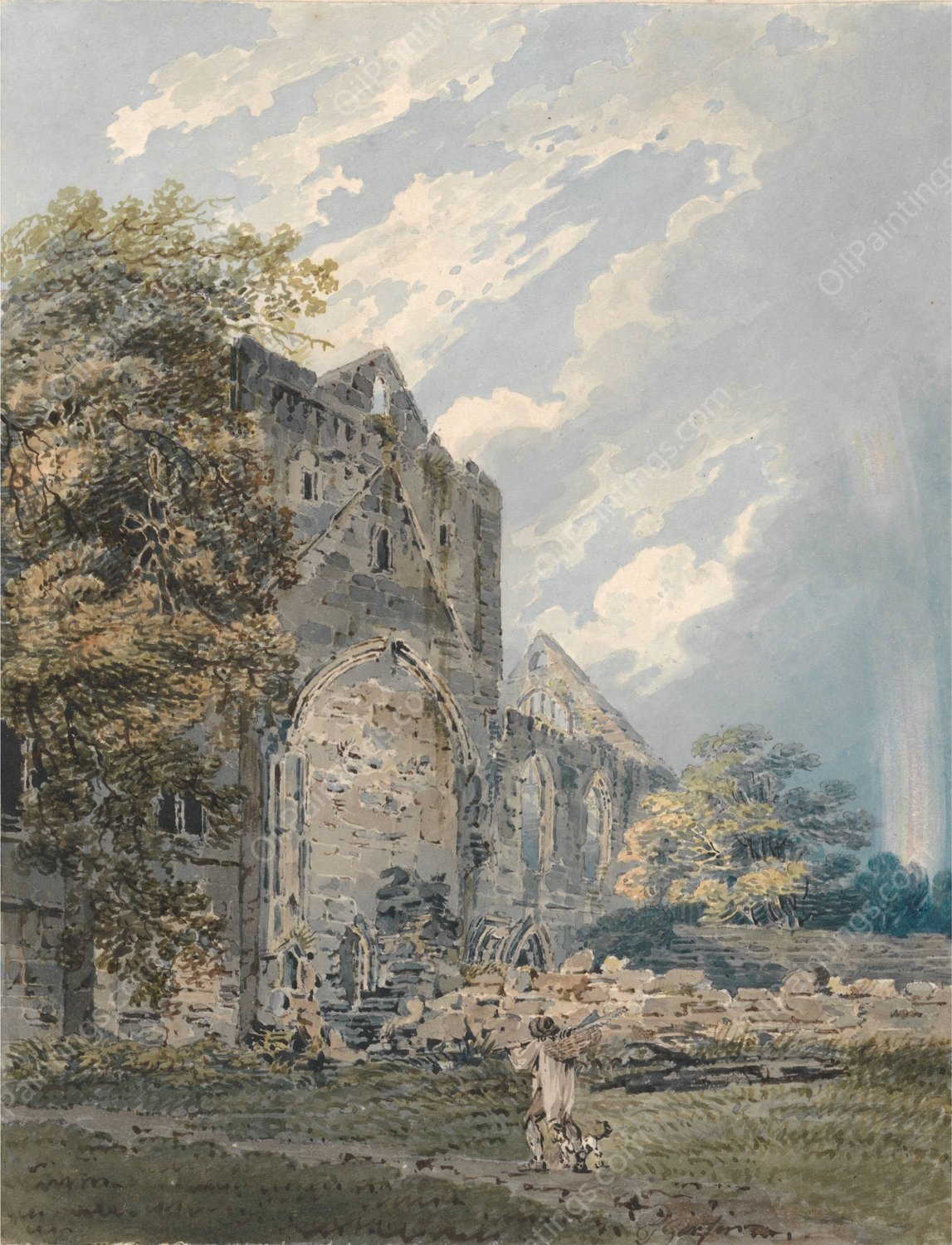 Pluscardine Abbey, Elgin  by Thomas Girtin - Hand-Painted Oil Painting Reproduction