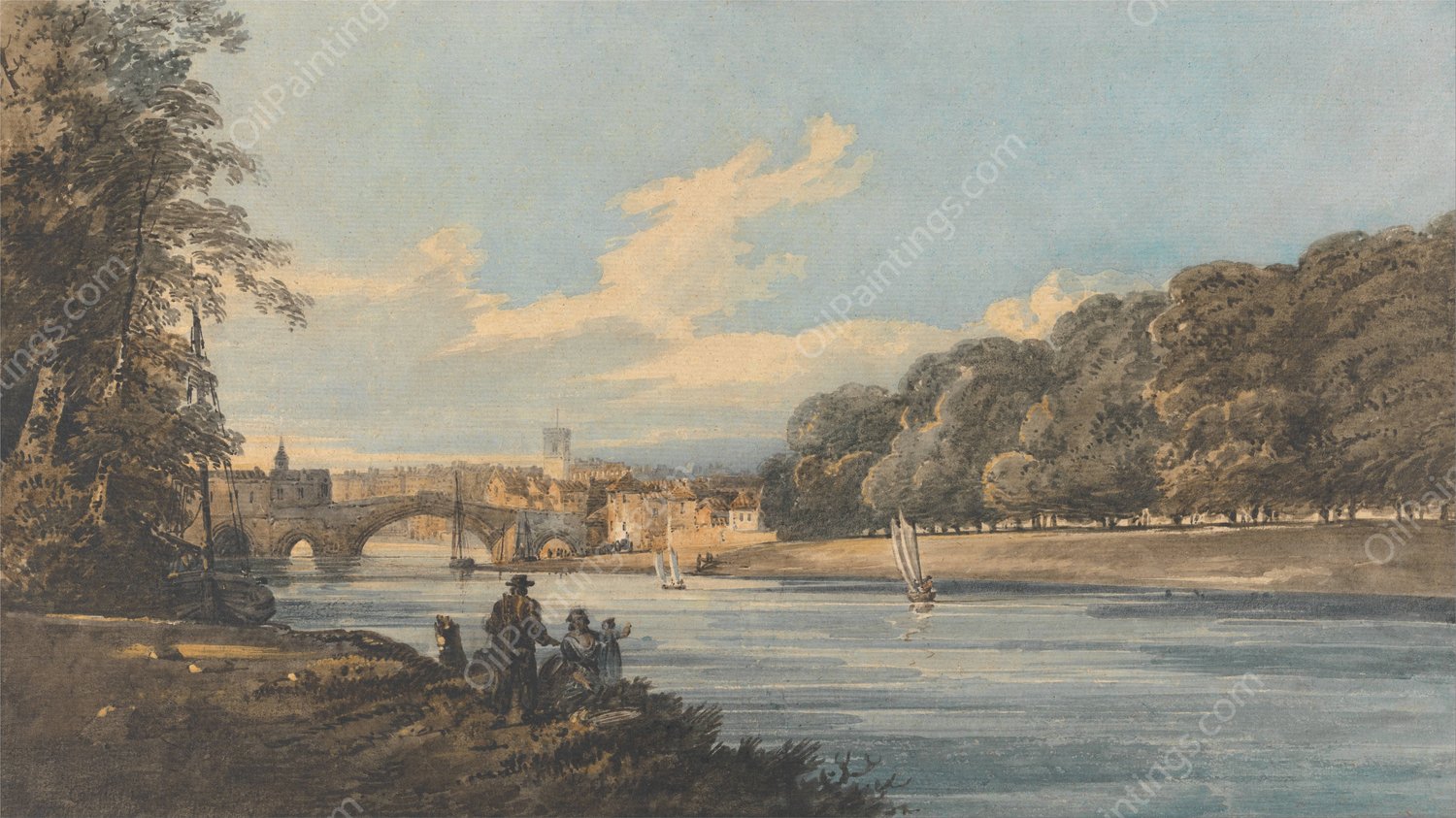 The New Walk, York by Thomas Girtin - Hand-Painted Oil Painting Reproduction