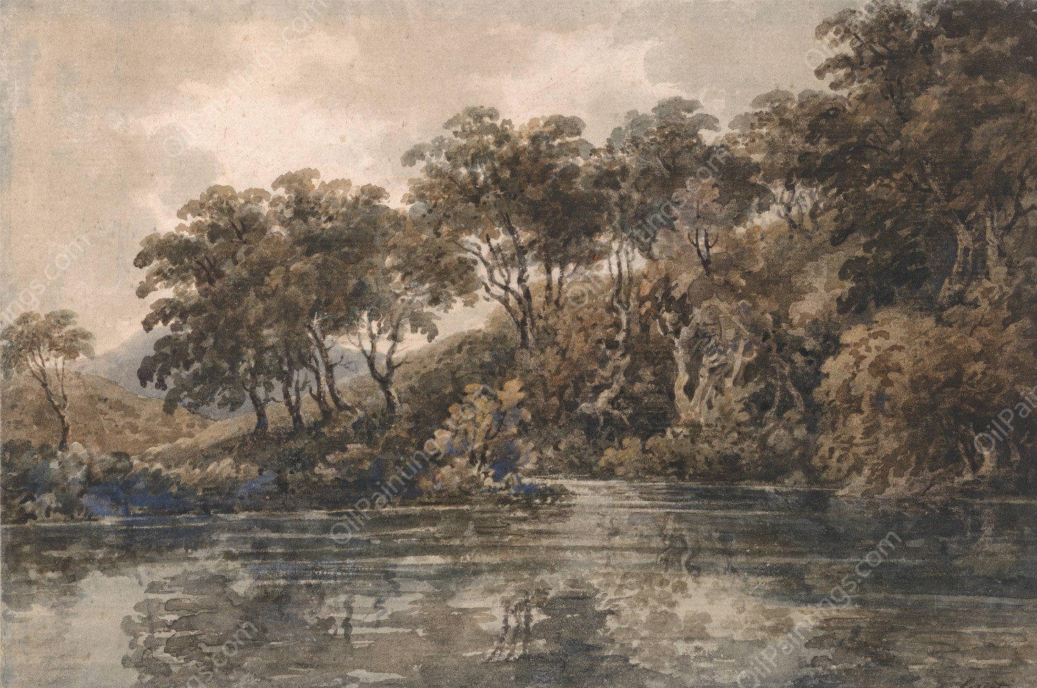 Trees and Pond near Bromley, Kent  by Thomas Girtin - Hand-Painted Oil Painting Reproduction