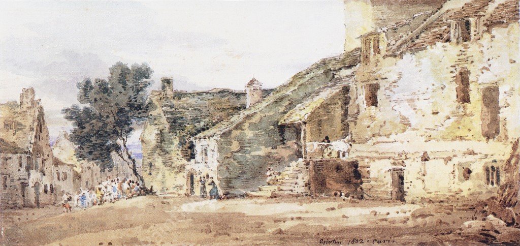 Village Scene in France by Thomas Girtin - Hand-Painted Oil Painting Reproduction