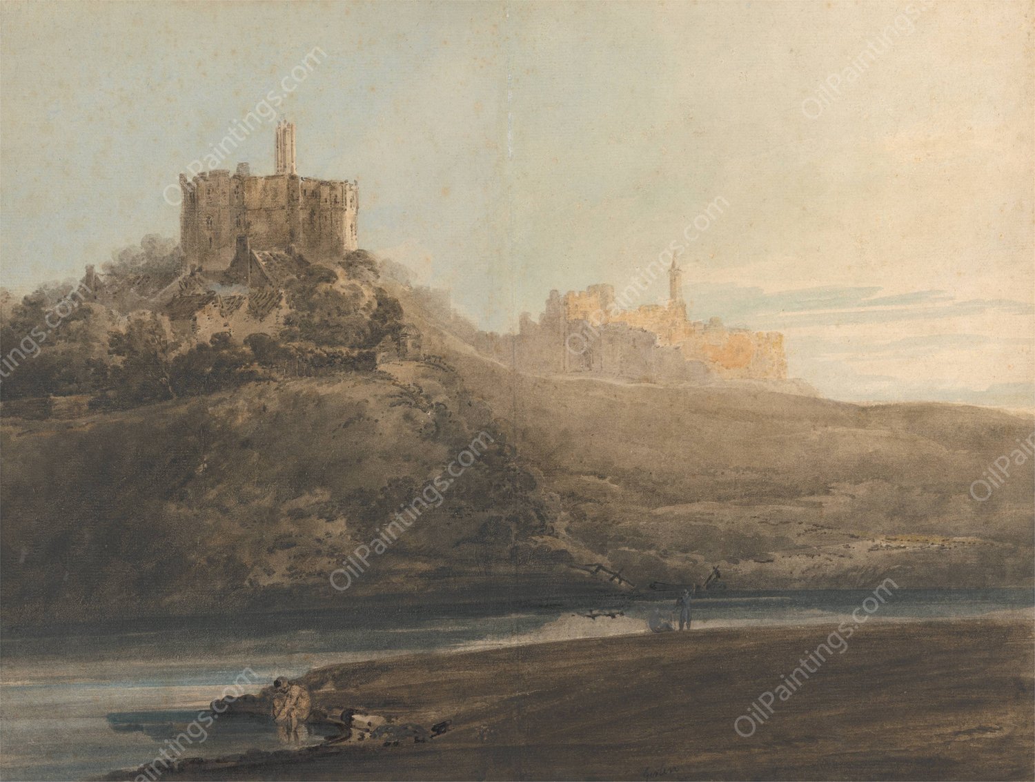 Warkworth Castle, Northumberland  by Thomas Girtin - Hand-Painted Oil Painting Reproduction