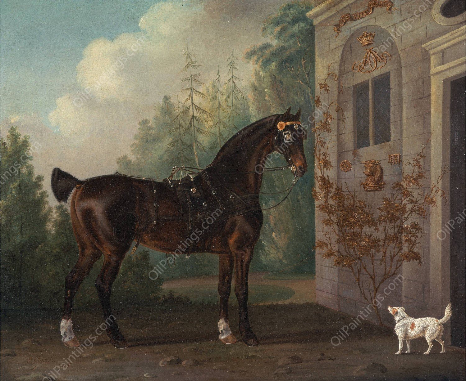 Lord Abergavenny's Dark Bay Carriage Horse with a Terrier  by Thomas Gooch - Hand-Painted Oil Painting Reproduction