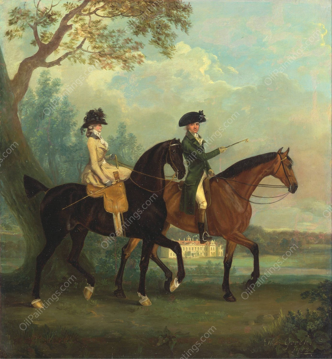 Marcia Pitt and Her Brother George Pitt, Later 2nd Baron Rivers, Riding in the Park at Stratfield  by Thomas Gooch - Hand-Painted Oil Painting Reproduction