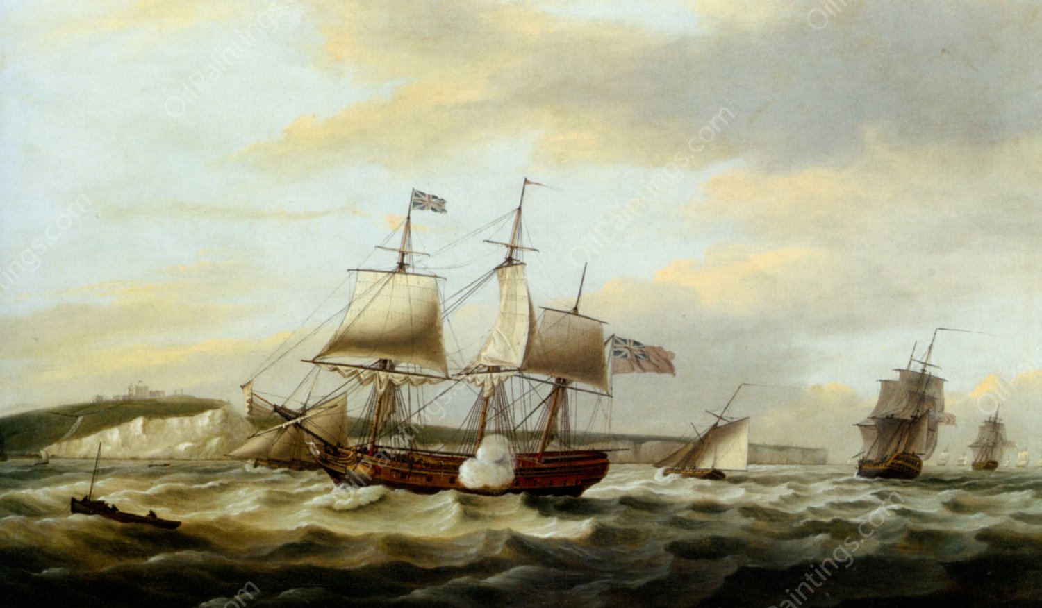A Merchant Ship Signaling for a Pilot of the Cliffs of Dover by Thomas Luny - Hand-Painted Oil Painting Reproduction