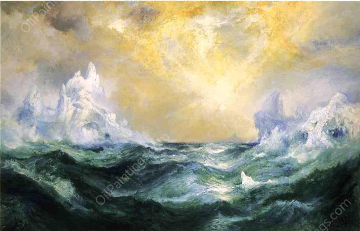 Icebergs in Mid-Atlantic by Thomas Moran - Hand-Painted Oil Painting Reproduction