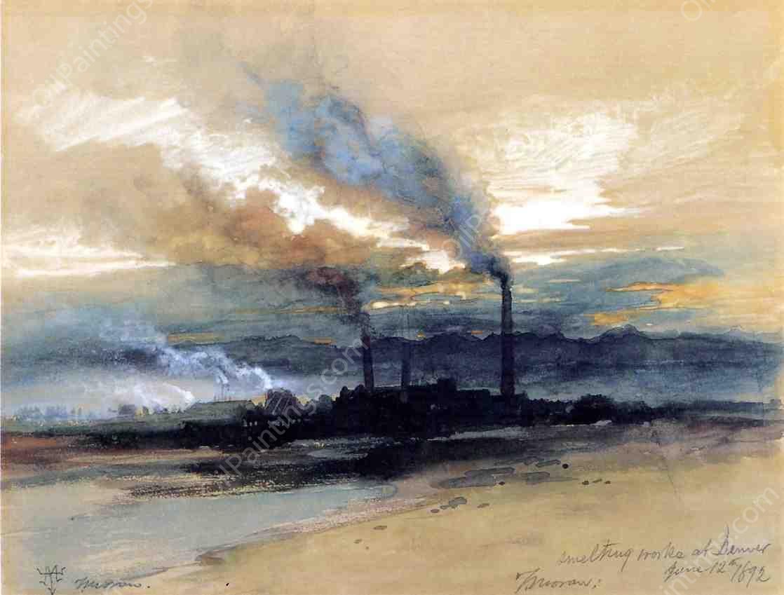 Smelting Works at Denver by Thomas Moran - Hand-Painted Oil Painting Reproduction