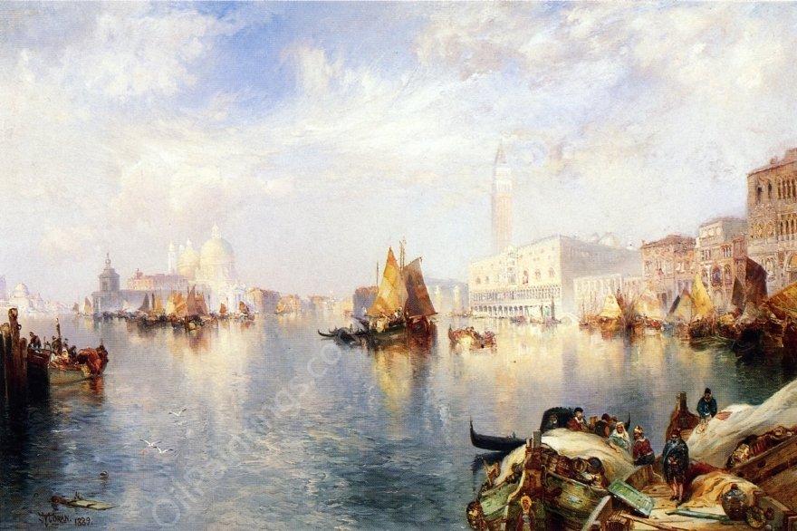 Venice, The Grand Canal with The Doge's Palace by Thomas Moran - Hand-Painted Oil Painting Reproduction