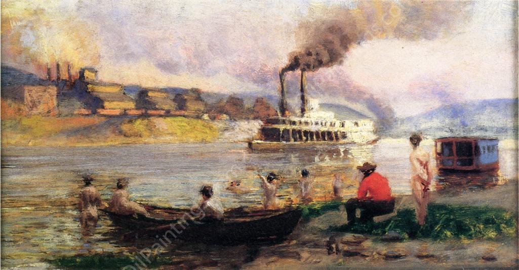 Steamboat on the Ohio by Thomas P Anshutz - Hand-Painted Oil Painting Reproduction