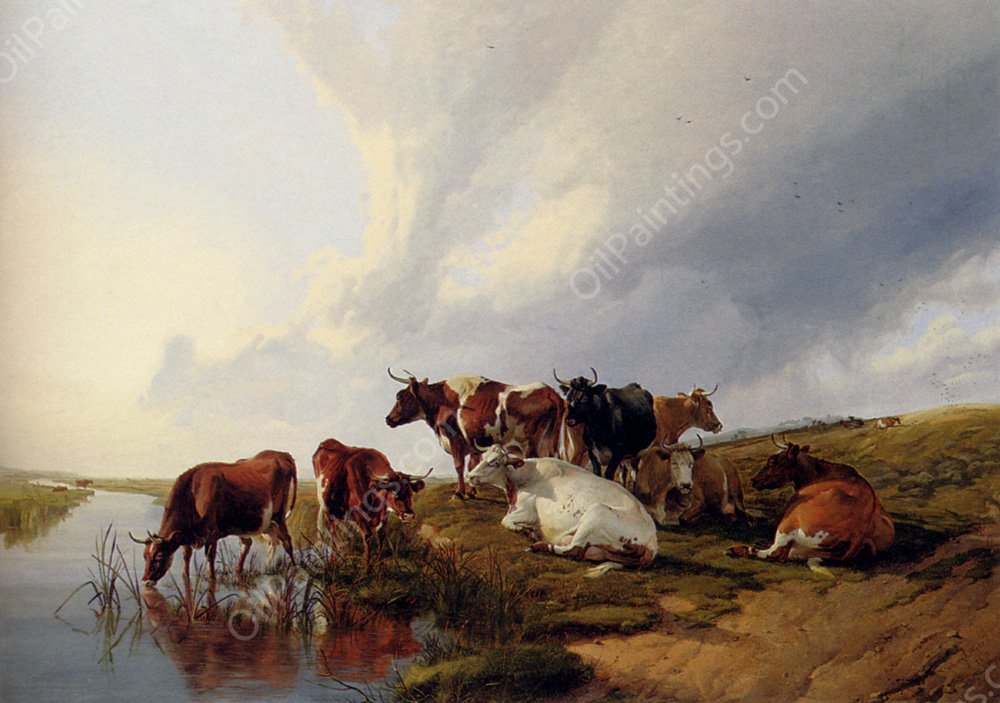 Evening In The Meadows by Thomas Sidney Cooper - Hand-Painted Oil Painting Reproduction