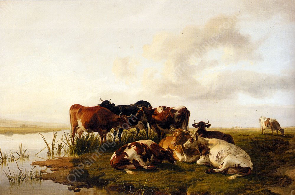 The Lowland Herd by Thomas Sidney Cooper - Hand-Painted Oil Painting Reproduction